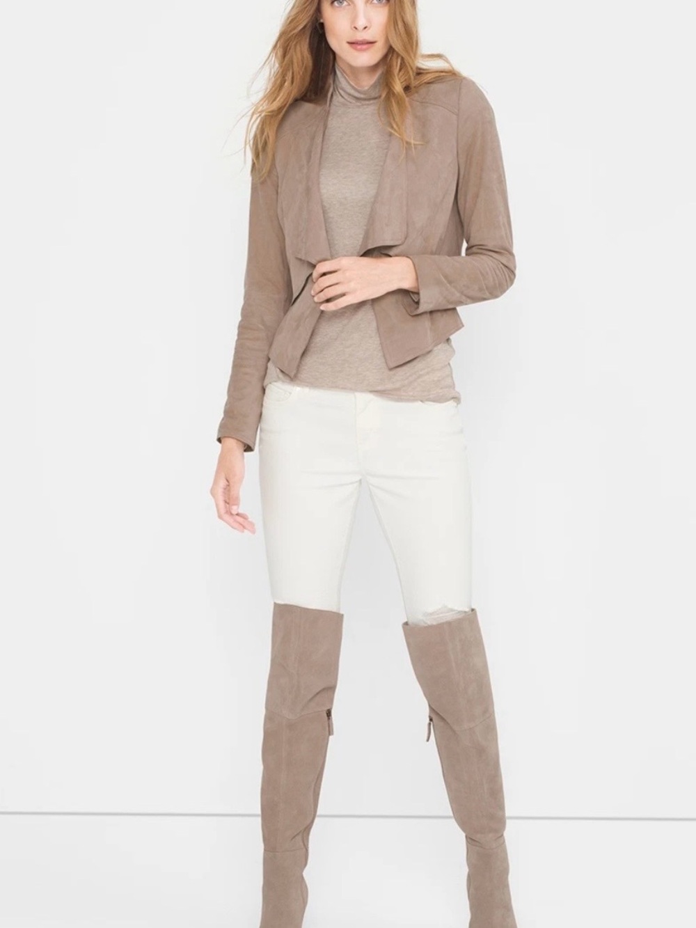 White House Black Market Women's Over-the-Knee Suede Boots in Taupe